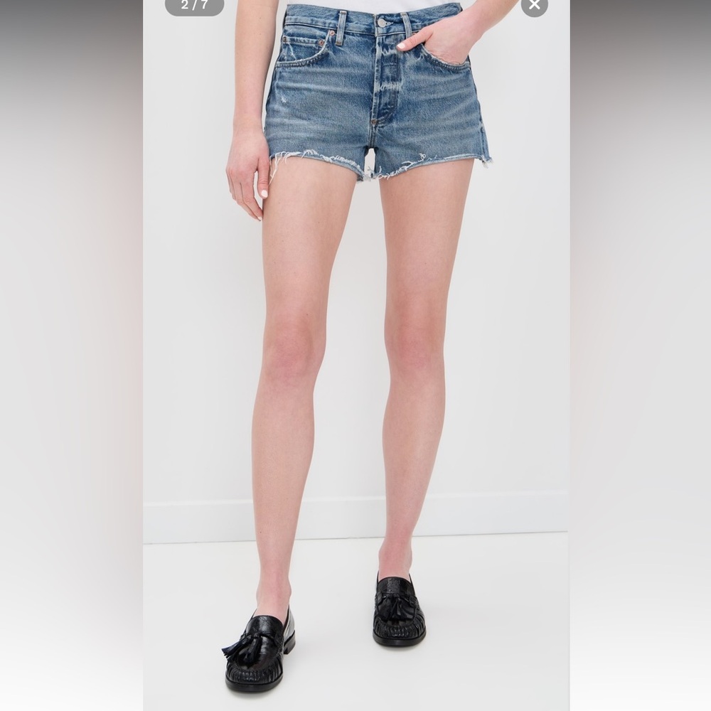 Agolde Frayed Hem High-Rise Denim Cutoff Shorts - Light Blue